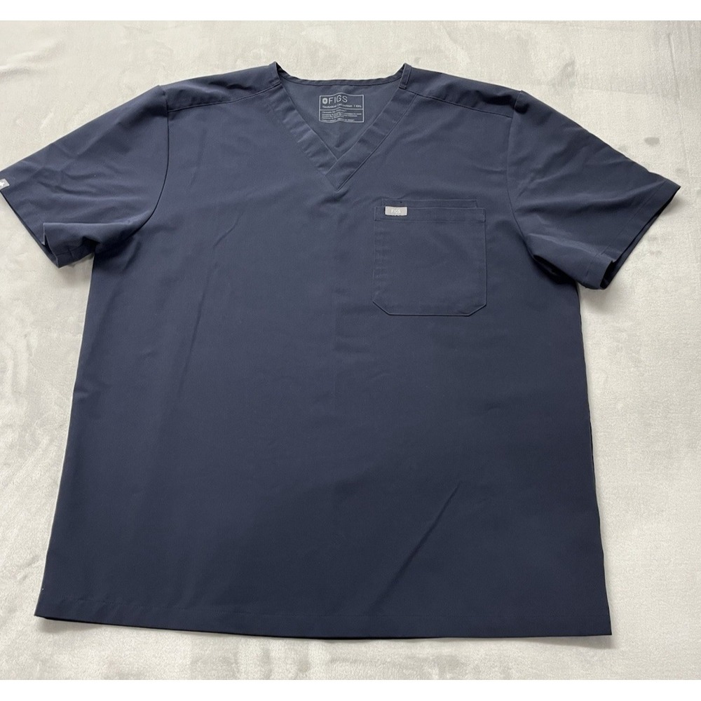 Figs Scrubs Top Men 2XL Navy Blue Technical Collection Leon Tree Pockets Medical